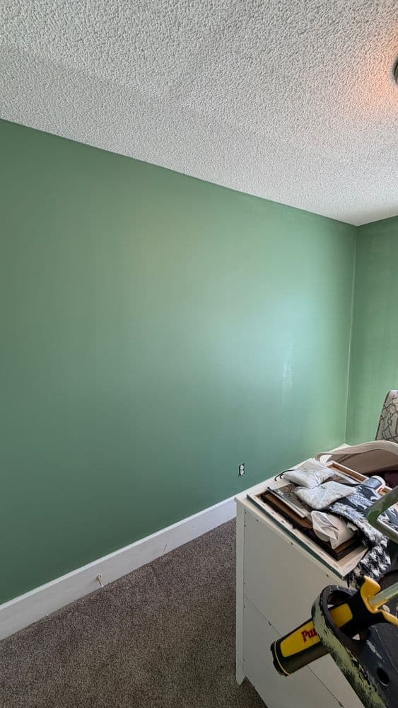 Semi-gloss painted bathroom walls in a Minnesota home